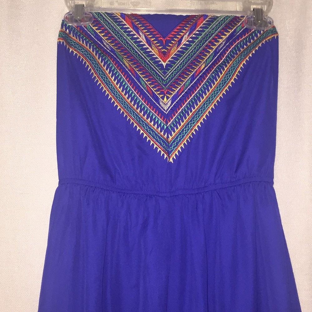 Beautiful Cobalt blue jumpsuit w Tribal embroidery